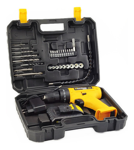 Maleta De Ferramentas Completa + Furadeira À Bateria 12v Cor Amarelo Frequência 50 Hz/60 Hz 110v/220v