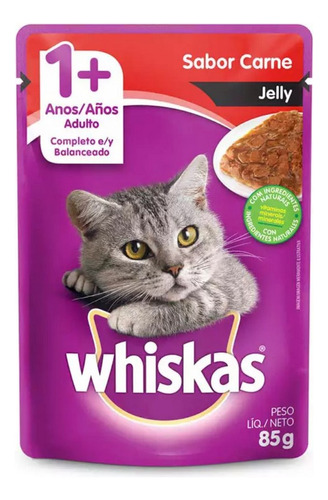 Ração Úmida Sachê Para Gato Adulto Jelly Carne 85gr Whiskas