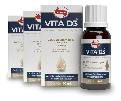 Kit 3 Vita D3 2000ui Vitafor 10ml Em Gotas