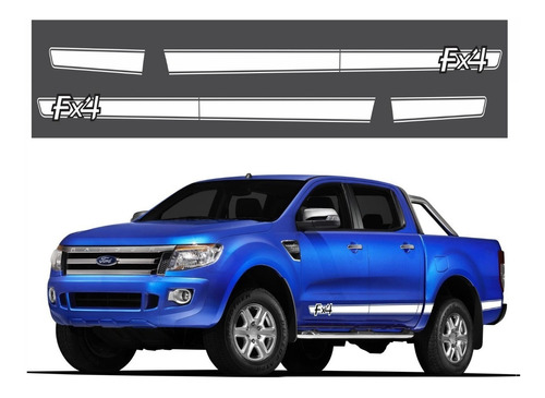 Kit Adesivo Fx4 Faixa Lateral Ford Ranger 2014 Branco Ran107