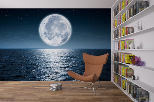 Vinil Adhesivo Tapiz Fotomural Fantástica Luna Sobre El Mar
