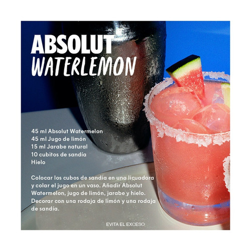 Imagen 3 de 6 de Absolut Watermelon Vodka 750ml Sabor Natural 30% Alcohol Sabor Sandía
