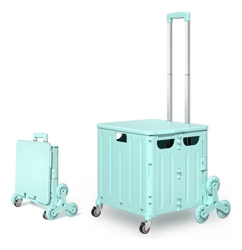 Carrito De Compras Plegable Ruedas Resistente 43 X 38 Cm Color Turquesa