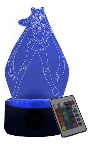 Lampara 3 D Led Sailor Moon Usagi Tsukino 16 Colores