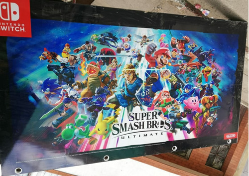 Aviso Super Smash Bros Mario Bross 300x170cm Madera 