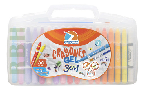 Crayones Gel Ezco 3 En 1 Acuarelables X36 Colores + Pincel
