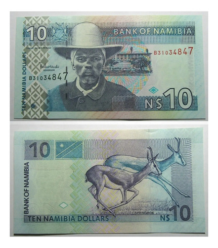 Namibia Año 2001 Billete 10 Dolares Animal Gacela Pick 4c Unc Sin Circular