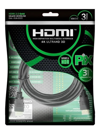 Cabo Hdmi 3 Metros 4k 3d Ultrahd 2.0 - Ponta Gold