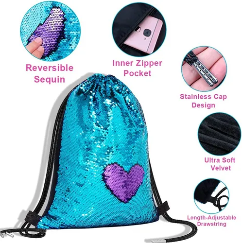 Drawstring sequin backpack deals