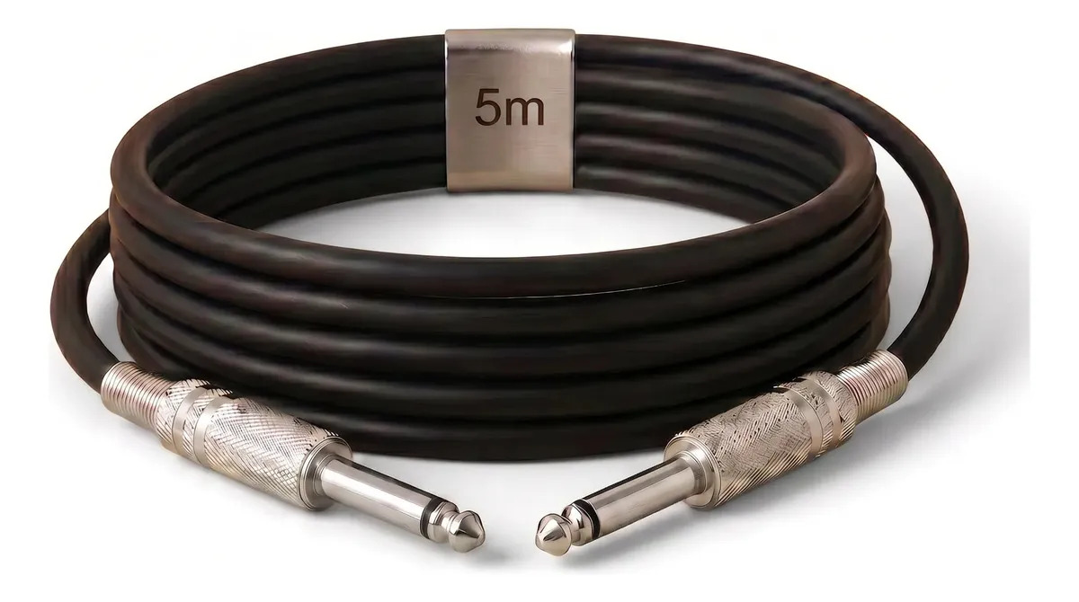 Cabo de Áudio Mono P10 para P10 5 Metros Profissional Conectores Metálicos Reforçados Alta Resistência Transmissão Estável Som de Qualidade para Instrumentos Amplificadores e Mesas Brasiliana Tech