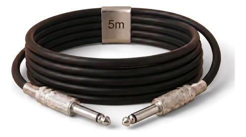 Cabo de Áudio Mono P10 para P10 5 Metros Profissional Conectores Metálicos Reforçados Alta Resistência Transmissão Estável Som de Qualidade para Instrumentos Amplificadores e Mesas Brasiliana Tech