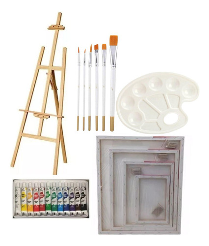 Set Arte Pintura Acrílico Atril 120 Cm Madera