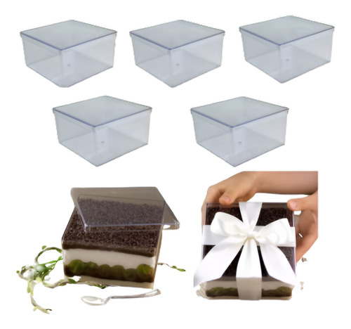 Cake Box Quadrada C/ Tampa Acrílica 2 L Doce Bolo Balas 8und