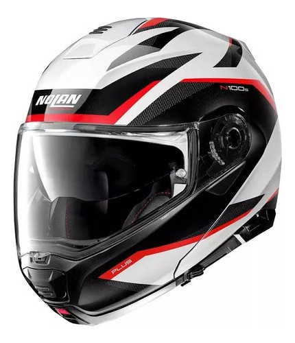 Casco Nolan Abatible Moto N100-5 Overland 34 Blanco/ Rojo