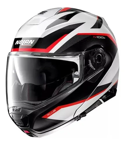 Casco Nolan Abatible Moto N100 5 Overland 34 Blanco Rojo