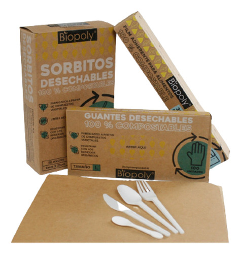 X100 Tenedores Descartables Compostables Ecológicos Leamau