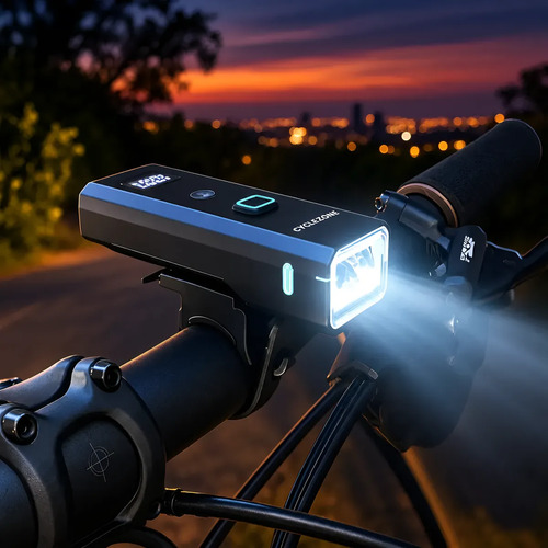 Farol Bike Led Potente Lanterna Recarregável Medidor Digital Preto
