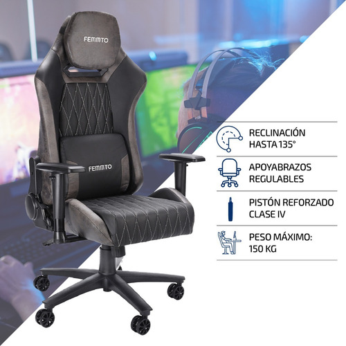Imagen 2 de 10 de Silla Gamer Ergonomica Giratoria De Pc Y Escritorio Femmto