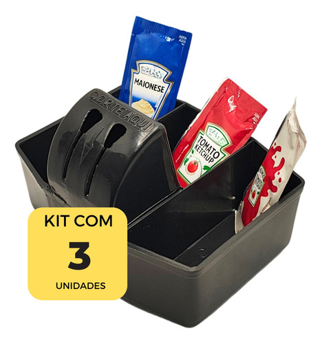 Kit Com 3 Porta Sachês Com Cortador Para Mesa Preto