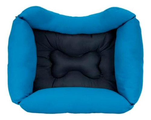 Cama Rectangular Para Perro En Azul Y Gris