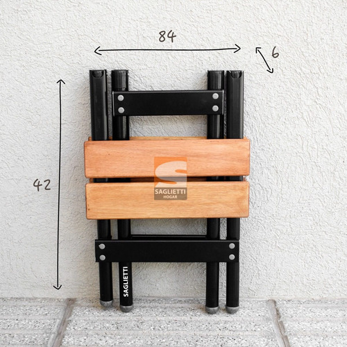 Imagen 5 de 9 de Banco Banquito Plegable Aluminio Madera Base Negra Liviano