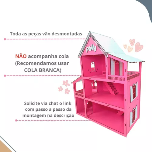 Casinha Boneca Barbie Polly Mdf Pintada Decoração Casa Rosa