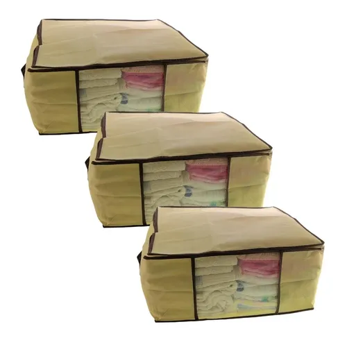 comprar Kit 3 Caixa Organizadora Closet Multiuso Roupas Tnt 45x45x20 Edredom Travesseiro Casacos Armário Guarda Roupas Flexível