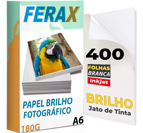 400 Folhas Papel Fotográfico Glossy 180g 10x15 Padrão Cor Branco