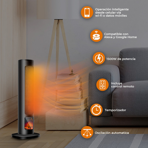 Calefactor Torre 24 Wifi Inteligente Smarthome Flama Redfan