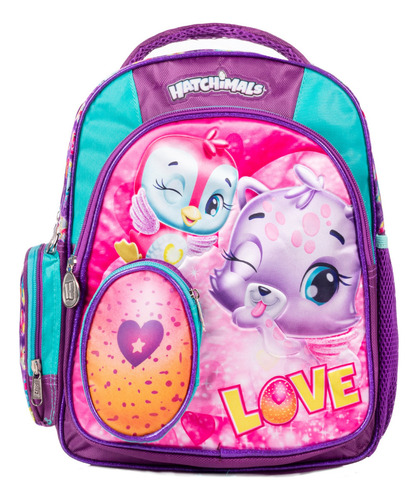 Mochila Hatchimals Morada Love Kinder Ruz Color Violeta Diseño De La Tela Liso