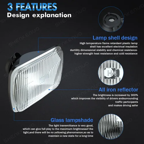 Para Carcasa De Faros Cuadrados De 7 Pulgadas + 9003/h4 Led