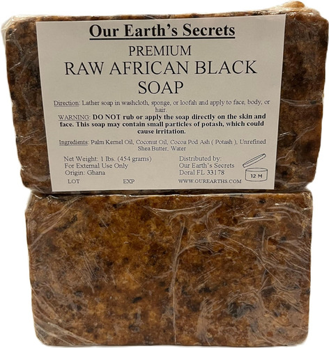 Sabonete Preto Africano Cru Our Earth's Secrets, 1 Kg. Inper