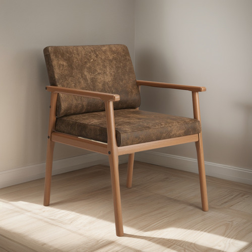 Poltrona Premium Up Com Base De Madeira Nobuck Marrom
