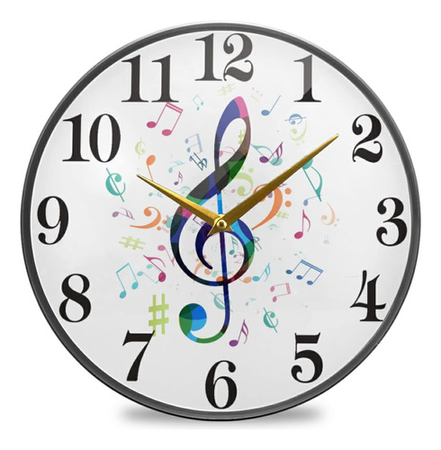 Reloj De Pared Decorativo Nota Musical Colorida Reloj De Par