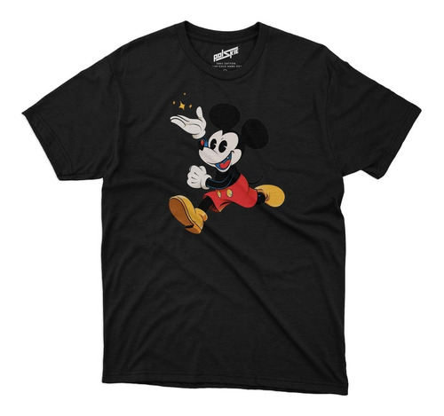 Remera Mickey Mouse Corriendo Feliz Algodón Negra