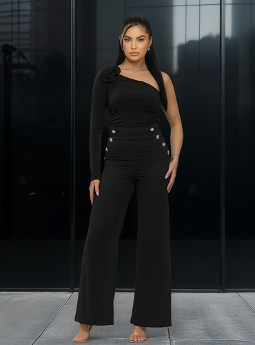 Pantalon Recto Botones A Los Costados