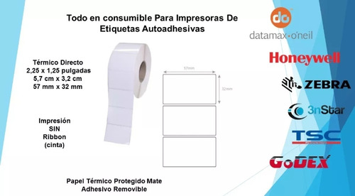 Etiquetas Térmicas Adhesivas Para Impresora Zebra 5.7x3.2 Cm