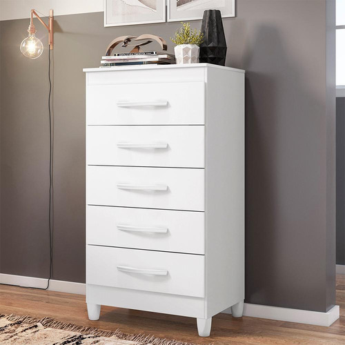 Cômoda Esmeralda 5 Gavetas - Móveis Albatroz Cor Branco