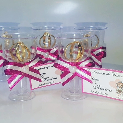Lembrancinha Casamento Tacinha Aliancinhas Pink - Kit Com 50
