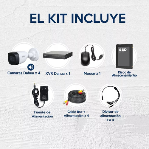 Kit Seguridad Dahua Dvr 4ch + 4 Camaras 2mp Microfono +disco