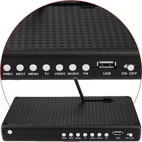 Tv Tela 7 Hd Portátil Digital C/ Bateria Usb Rádio Fm Mp3 Av