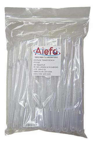 Pipeta Gotero De Transferencia De Plastico Pk/50pzs Alefa