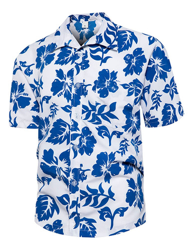 Camisa De Manga Corta Con Solapa Y Estampado Hawaiano F 4290