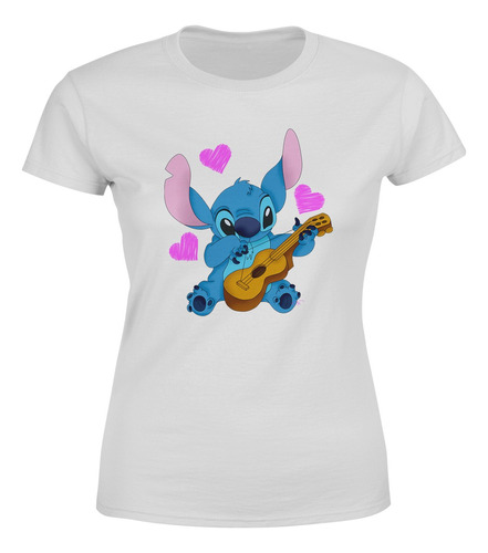 Camiseta Baby Look Feminina Lilo E Stitch Violão Corações