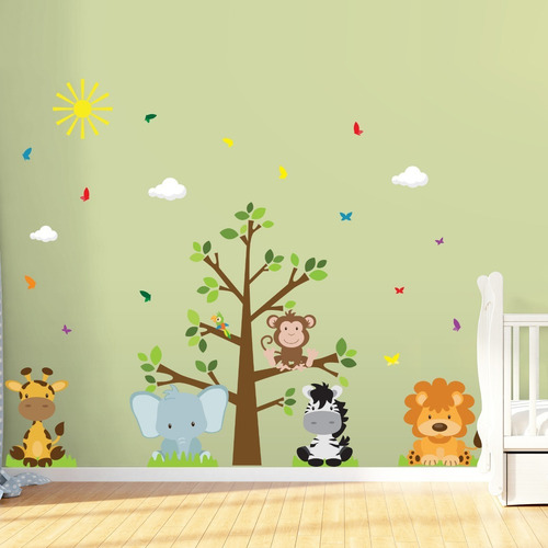 Imagem 3 de 8 de Adesivo De Parede Infantil Árvore Safari
