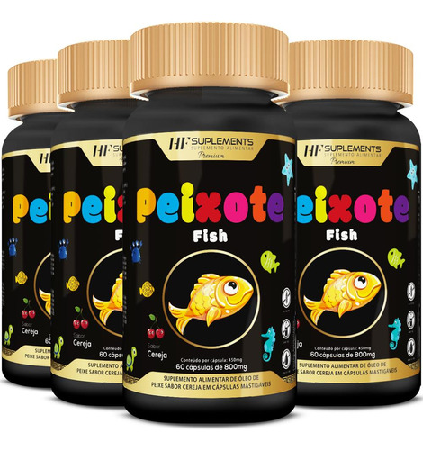 4x Peixote Omega 3 Infantil Mastigavel 60caps Hf Suplements