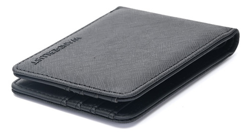 Billetera De Cuero Pu Tipo Saffiano Hombre Wanderlust Negro Liso