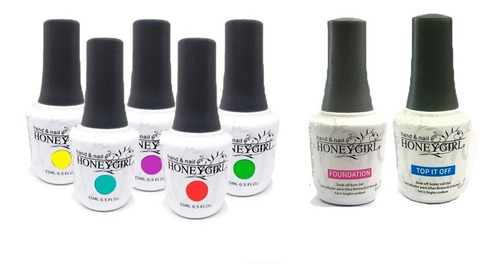 Pack X 6:  Esmaltes Permanente Honey + Top + Base Tapa Gris