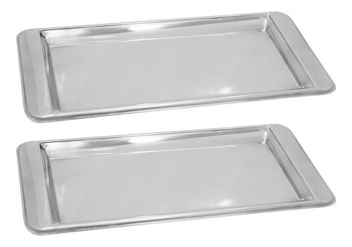 Kit 2 Bandejas Inox Retangular Decoração Servir Café 30cm