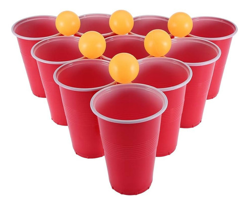 Set Beer Pong Vasos Americano Rojo 500ml + 6 Pelotitas Juego